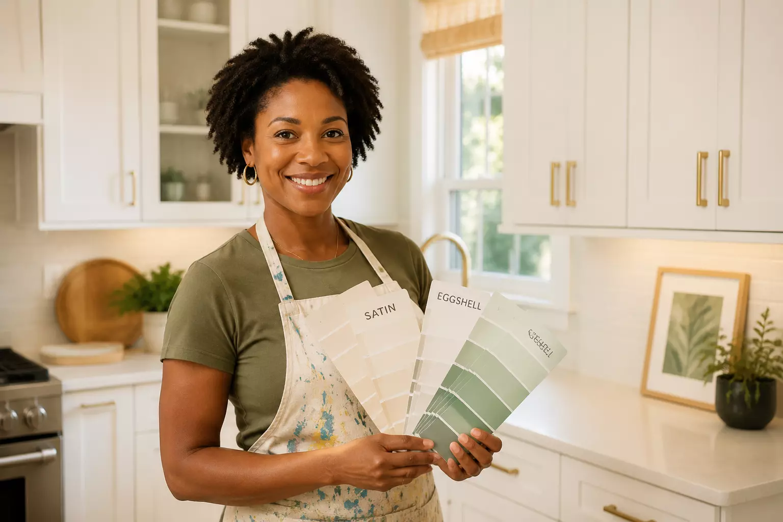 Editorial kitchen satin swatch portrait woman