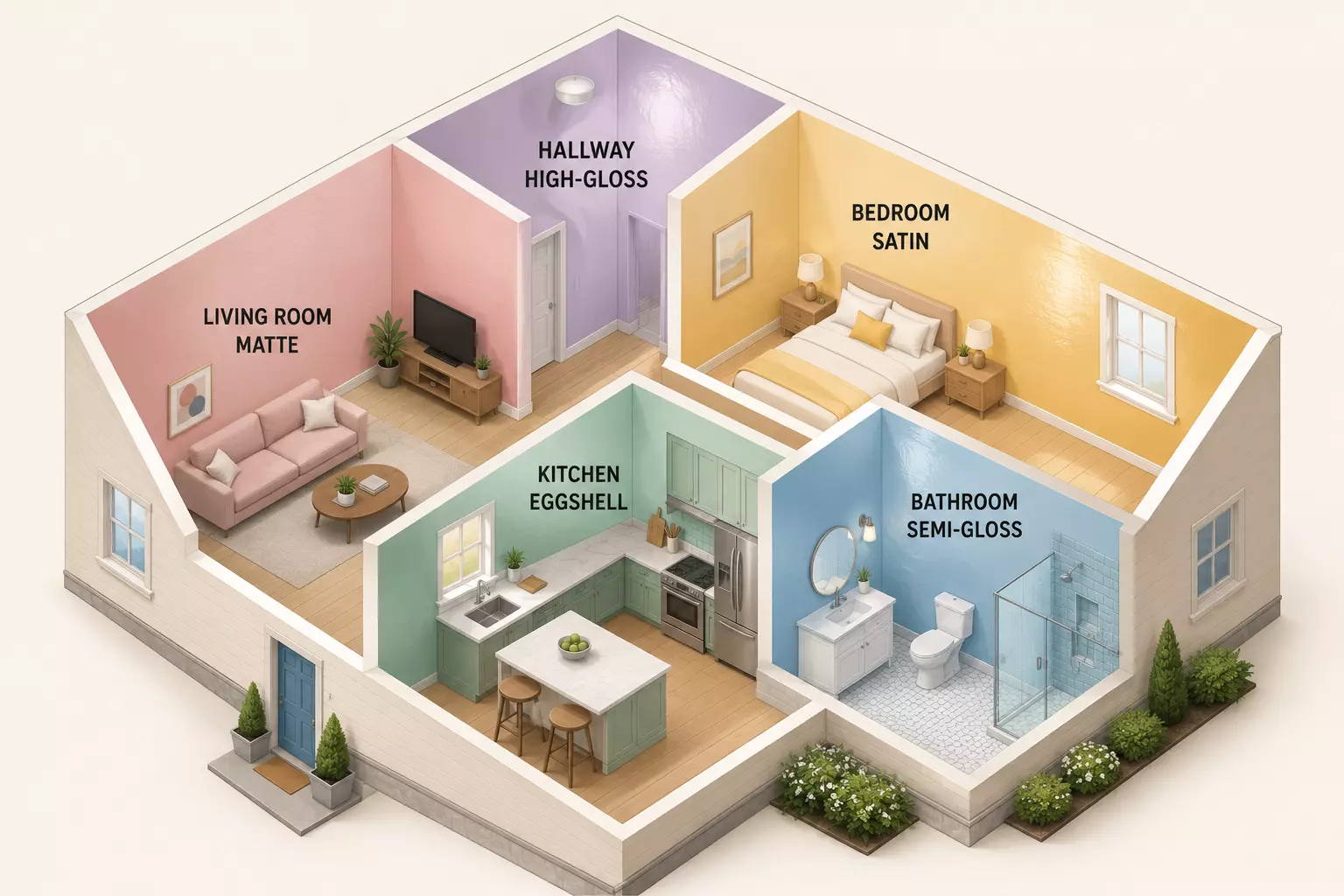 Isometric cutaway sheen rooms pastel diagram