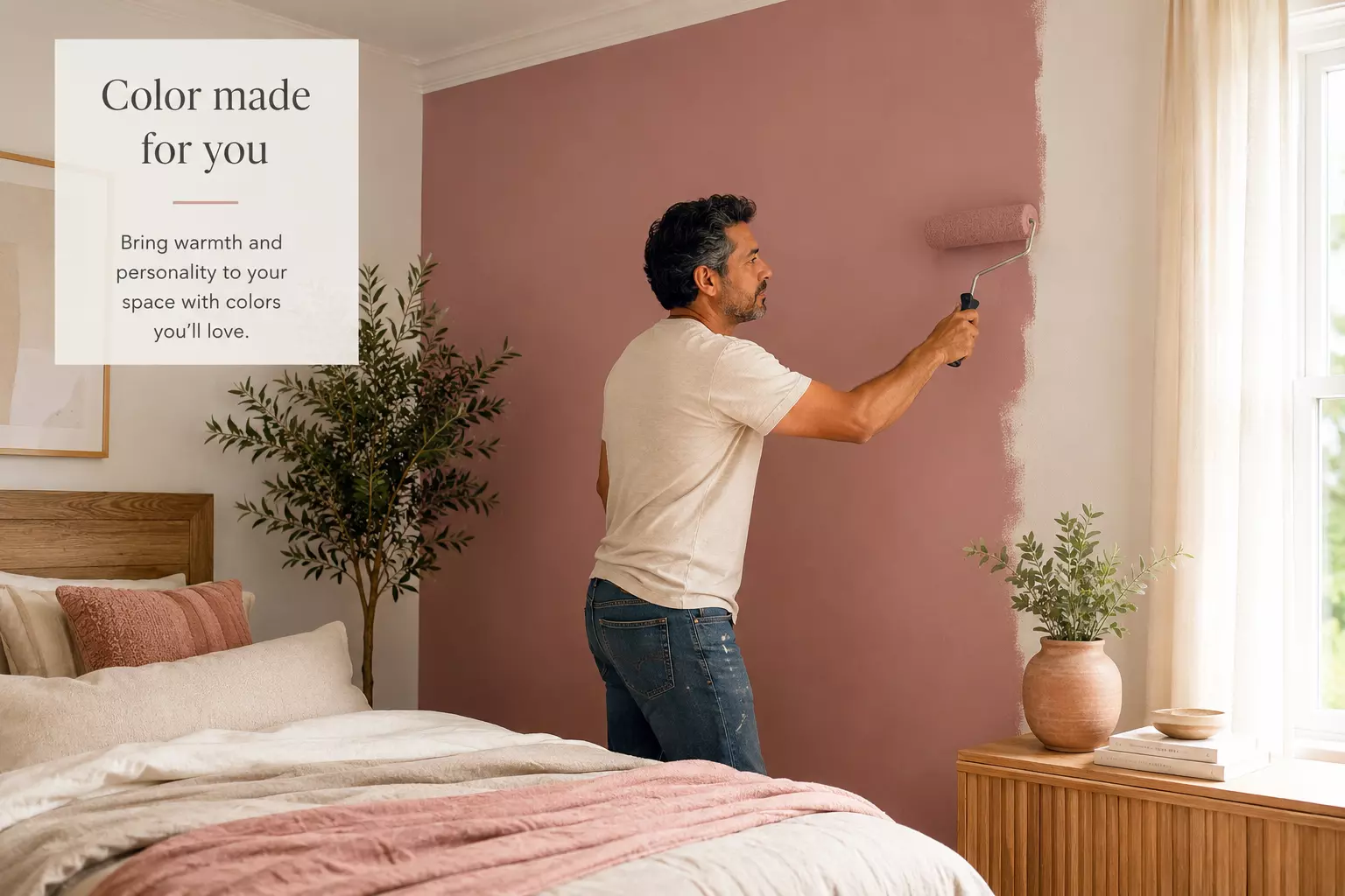 Dusty rose roller bedroom editorial latino