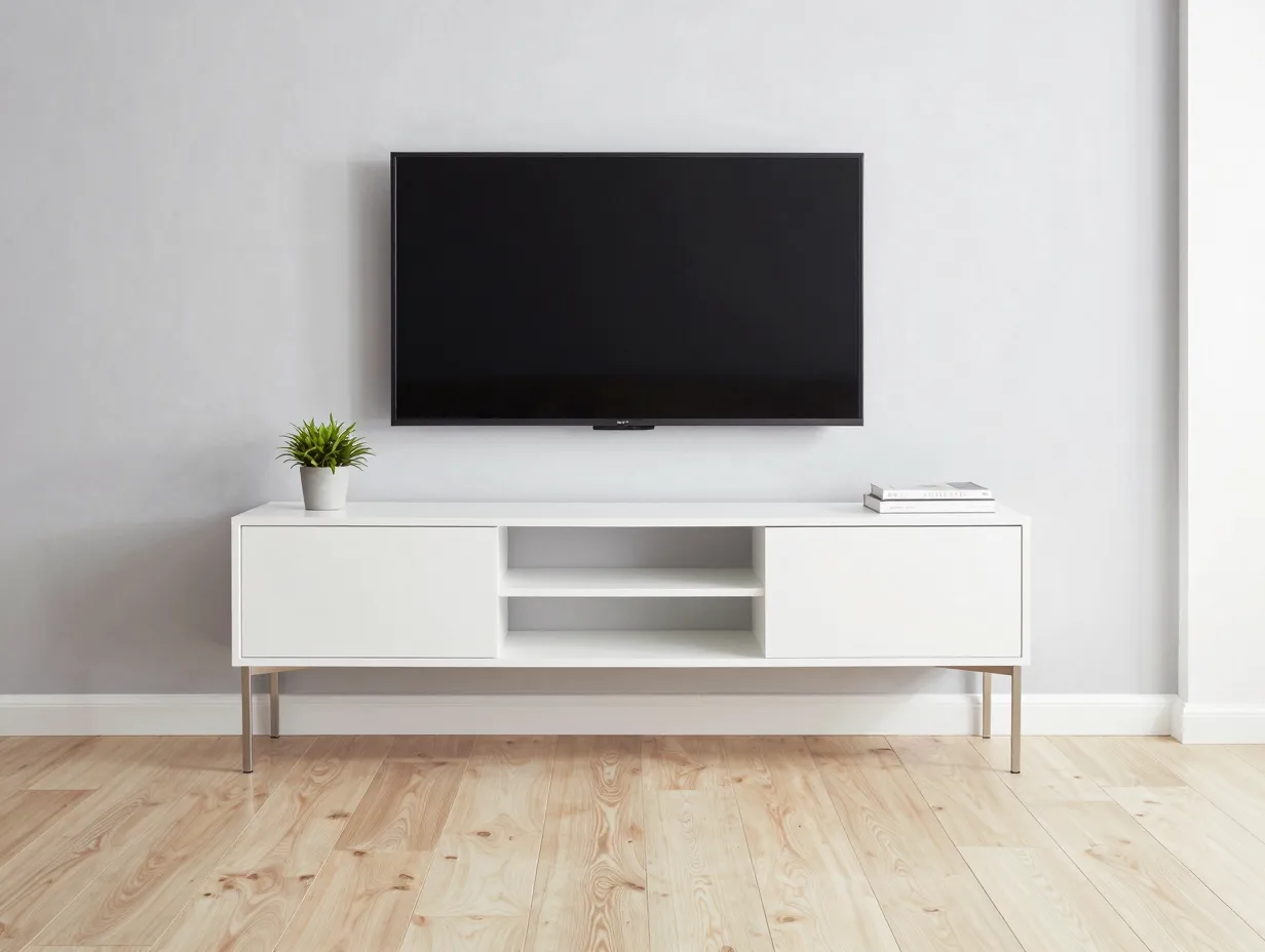 Embrace floating furniture and wall mounted storage