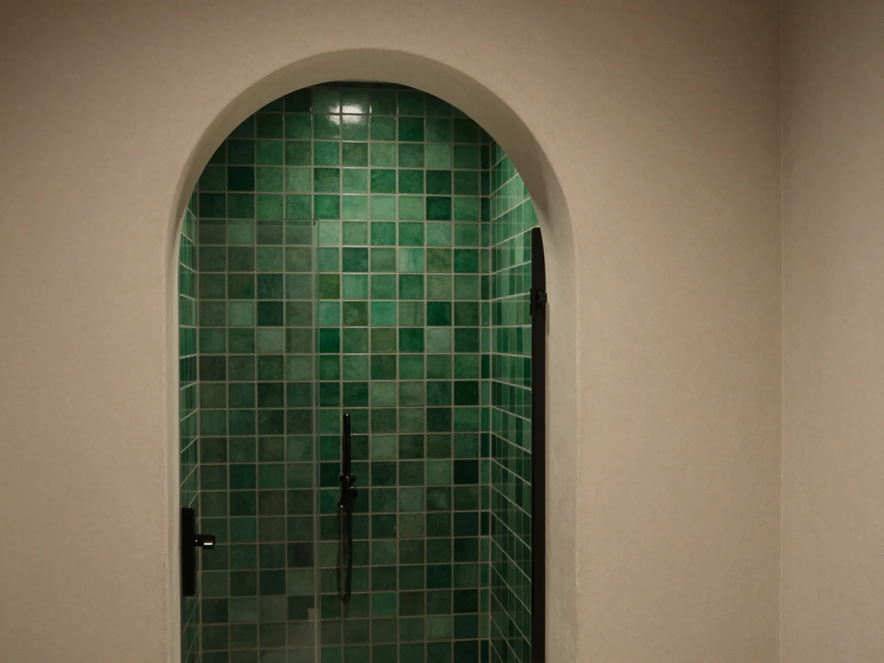 2 arched entrances framed with statement tiles