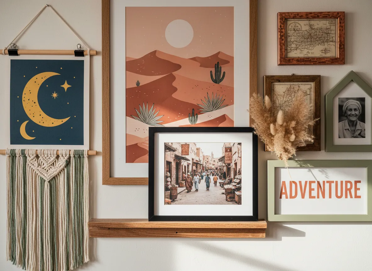 Boho maximalist layered poster display