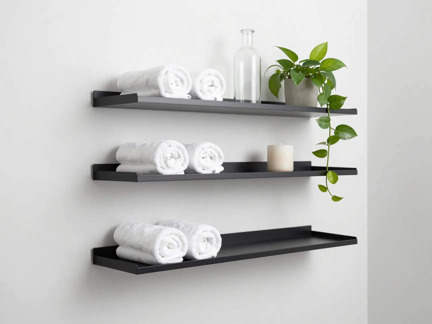 Add floating shelves for functional wall decor