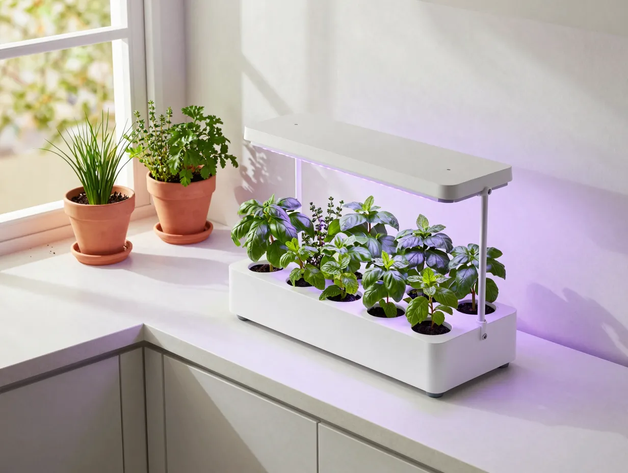 Indoor windowsill and hydroponic smart herb gardens