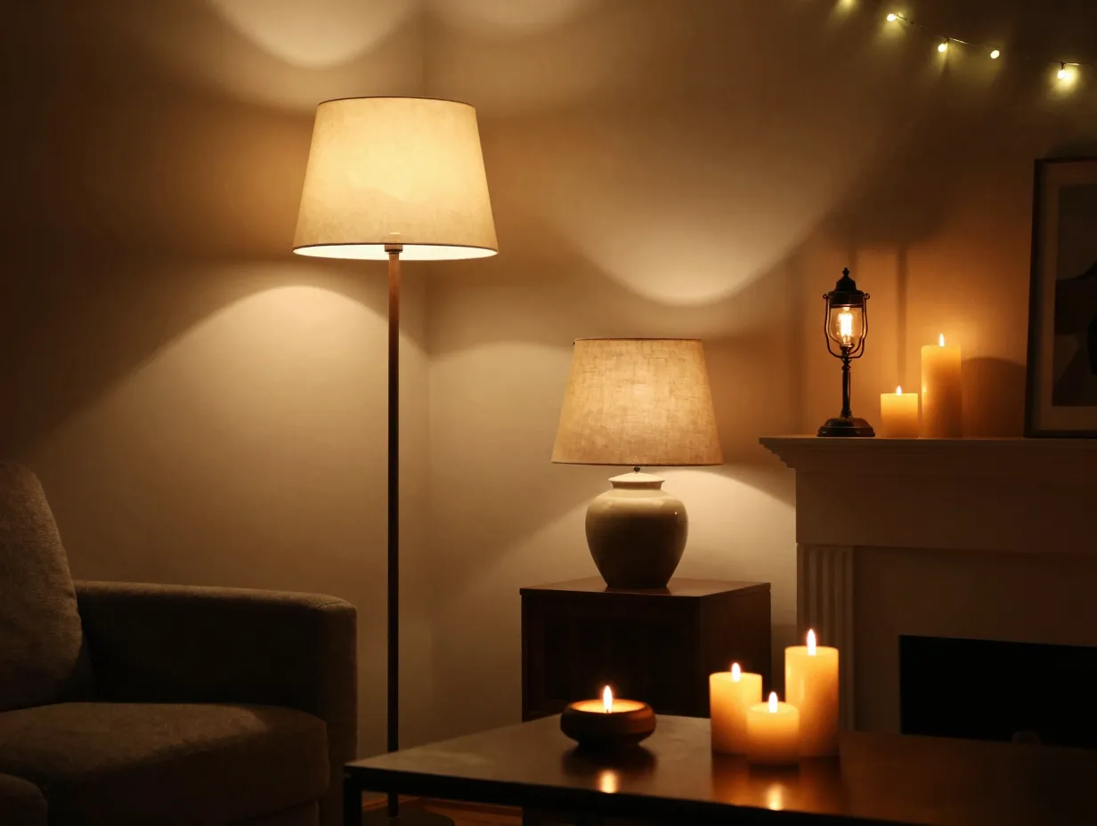 Warm layered lighting with vintage silhouettes