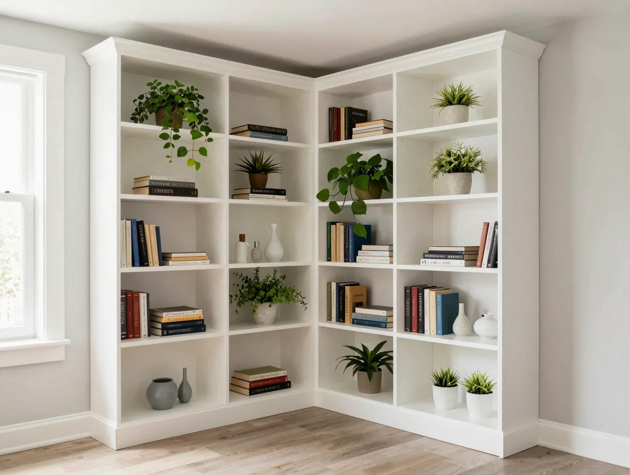 Built in or floating corner shelving