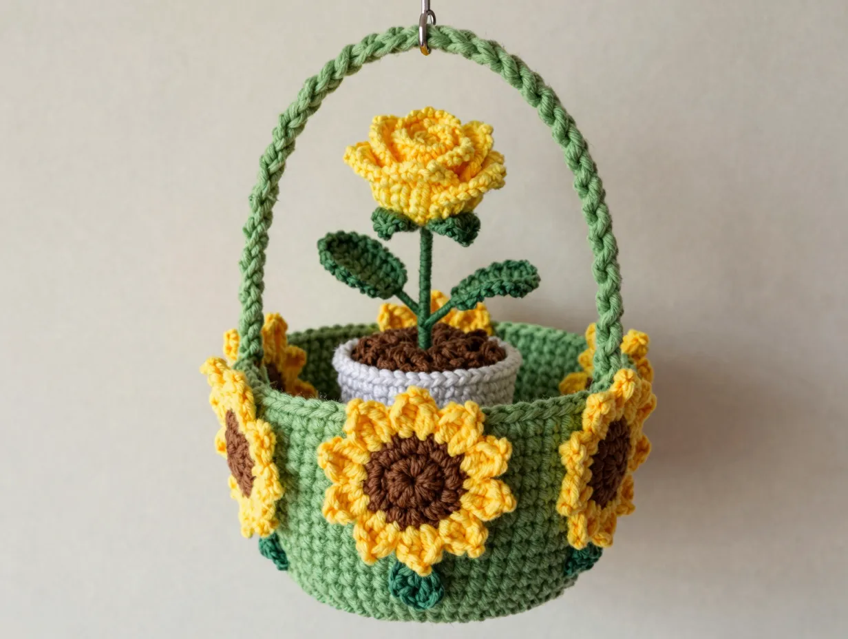 Crochet hanging flower baskets
