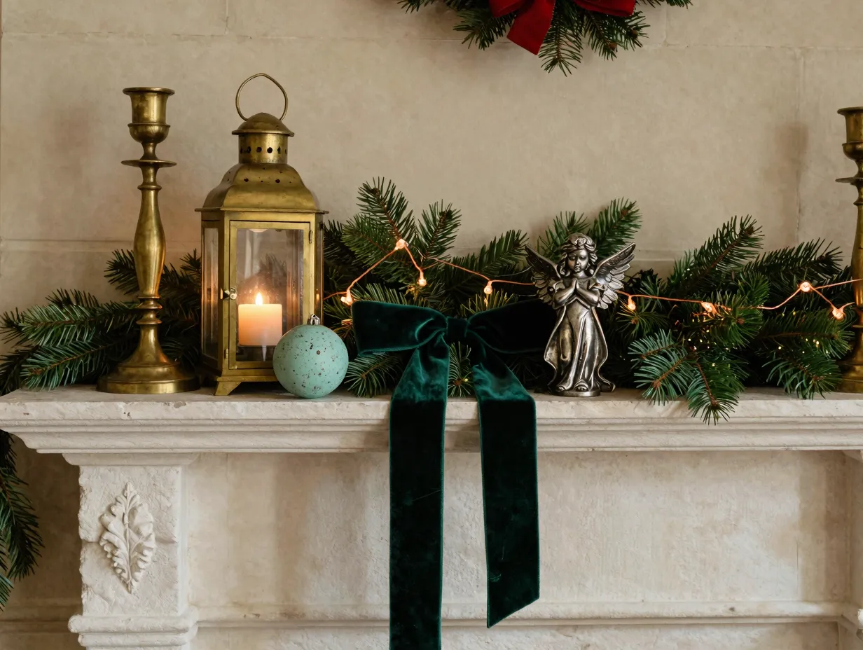 Combine heritage metals and patina finishes for an elegant snowy manor vibe
