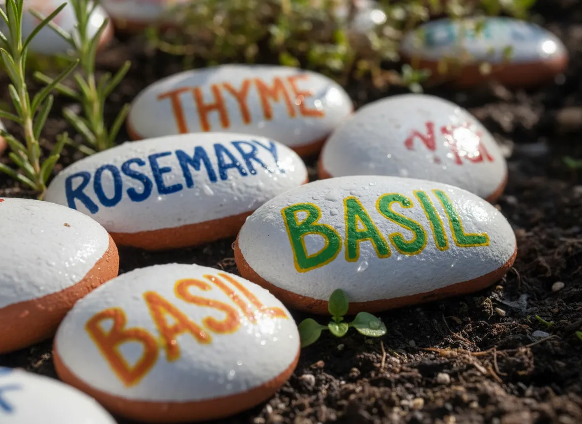 Painted rock garden markers
