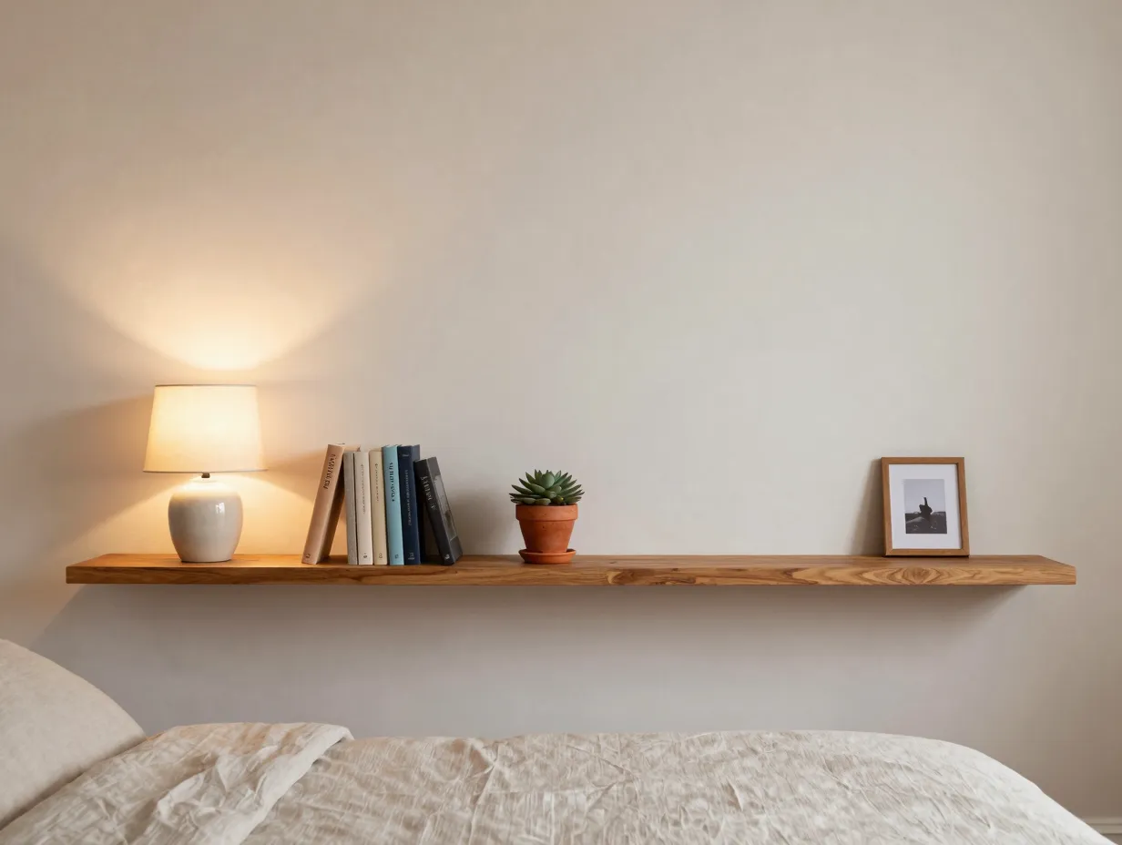 Install wall to wall floating shelves above sofas or beds