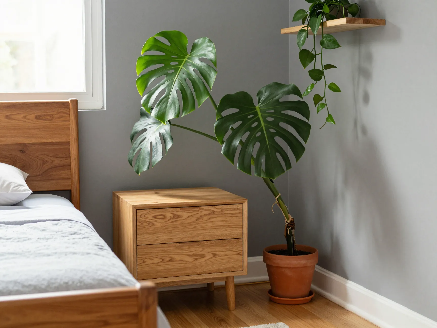 Bring in natural wood and greenery to add warmth