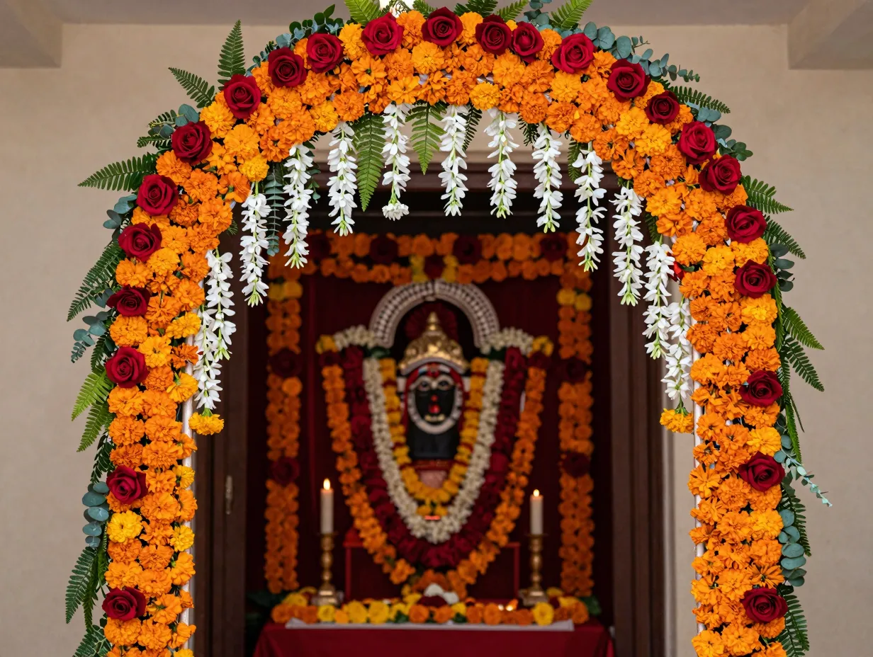 Floral arch and frame over the mandap entrance