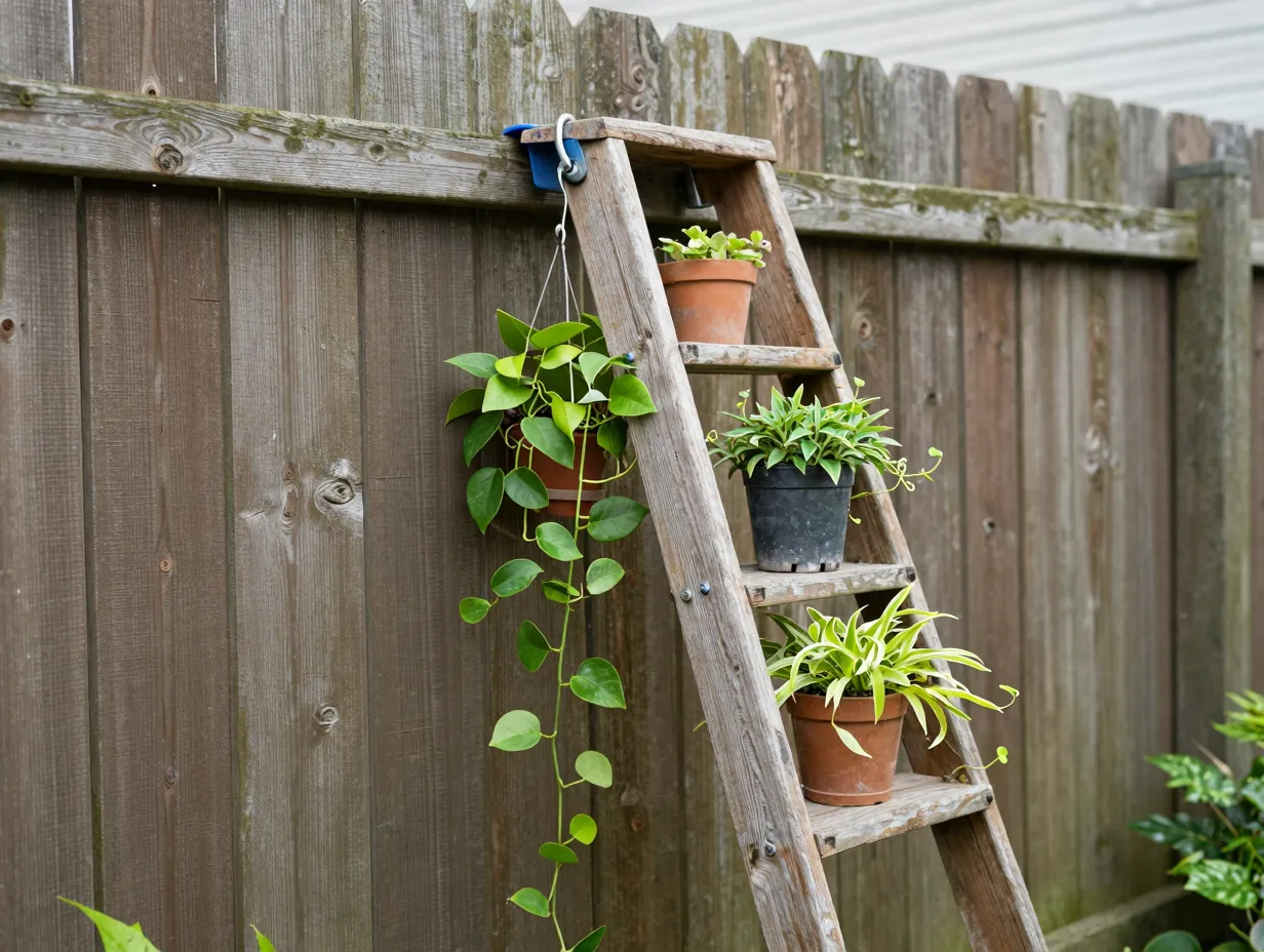 Repurposed ladder plant stand