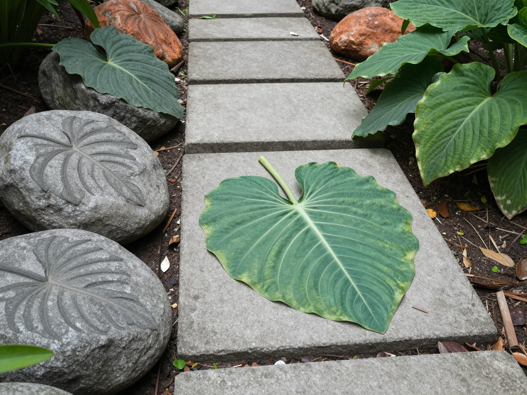 Concrete leaf stepping stones