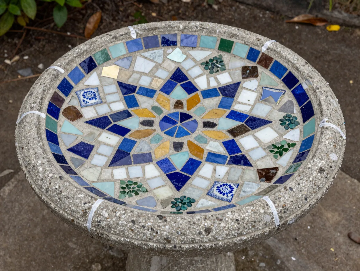 Mosaic birdbath