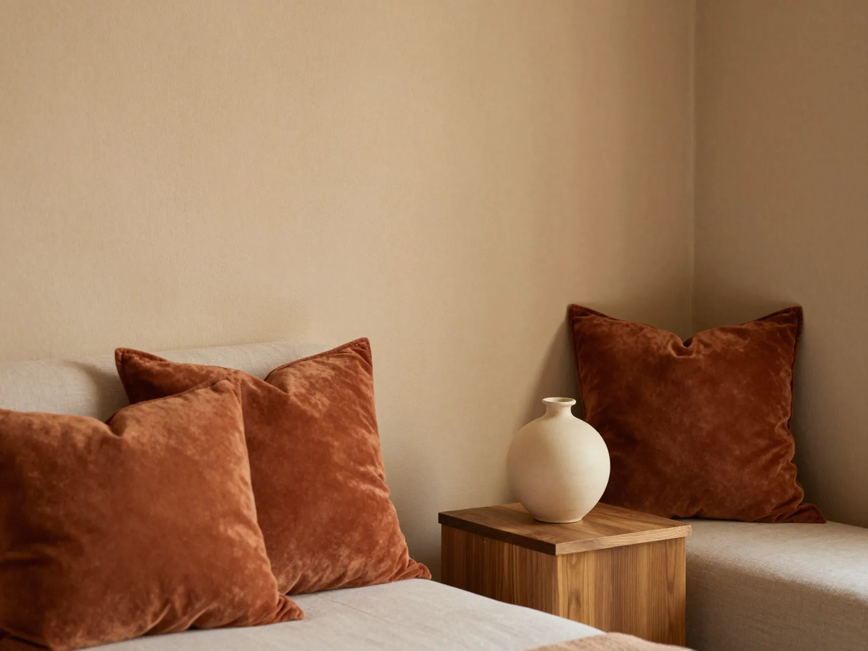 Warm earthy neutrals replace cold grey and white