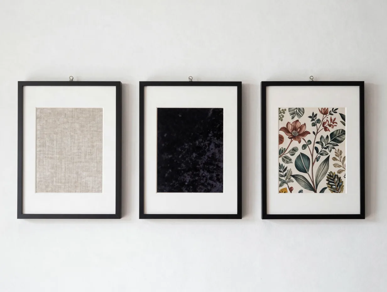 Frame fabric or wallpaper samples as art