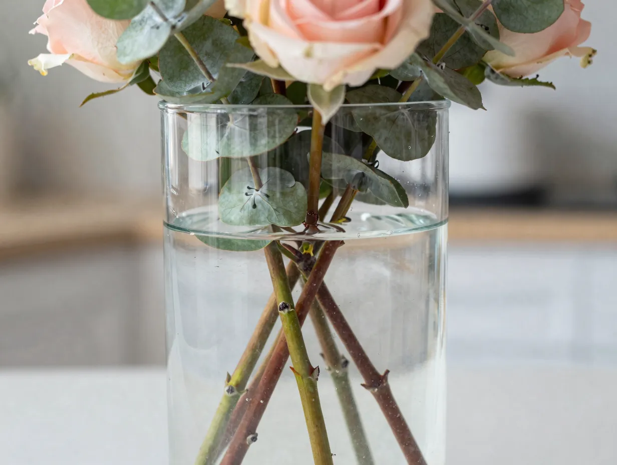 Mix faux stems with real greenery and water for hyper realistic arrangements
