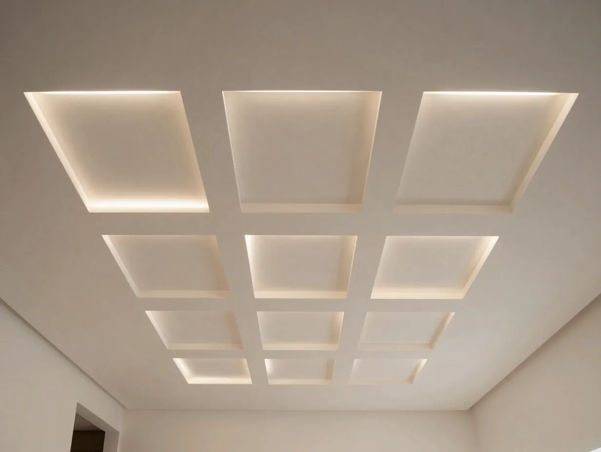 Recessed led panel grids for a clean minimalist ceiling