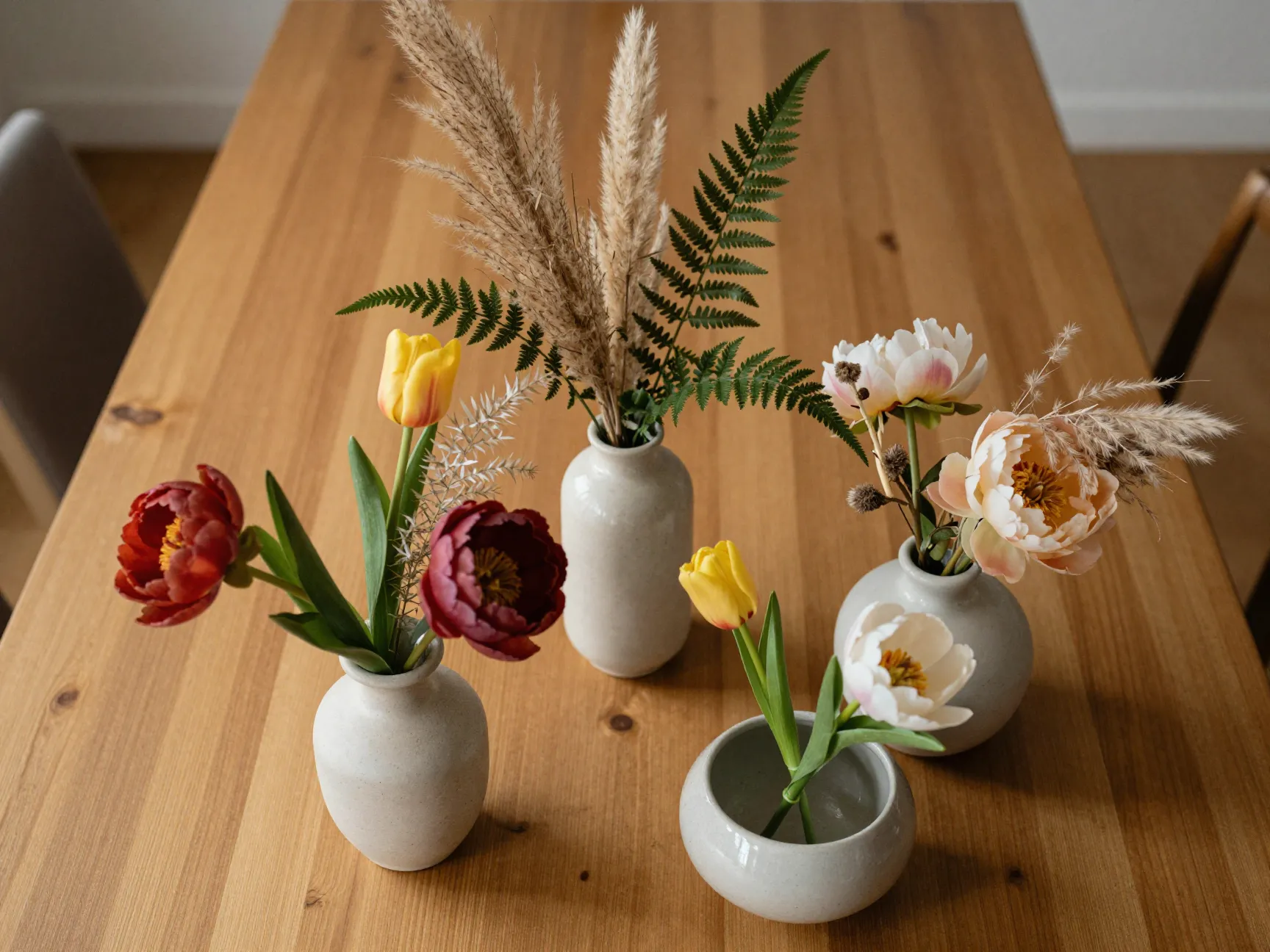 Use odd number groupings asymmetry and layered textures for a natural look