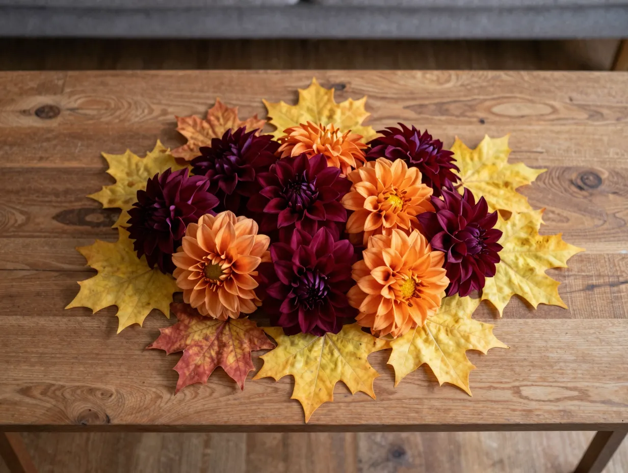 Dahlia and maple arrangement