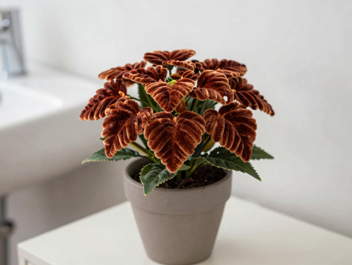 Rust celosia cristata in ceramic pot
