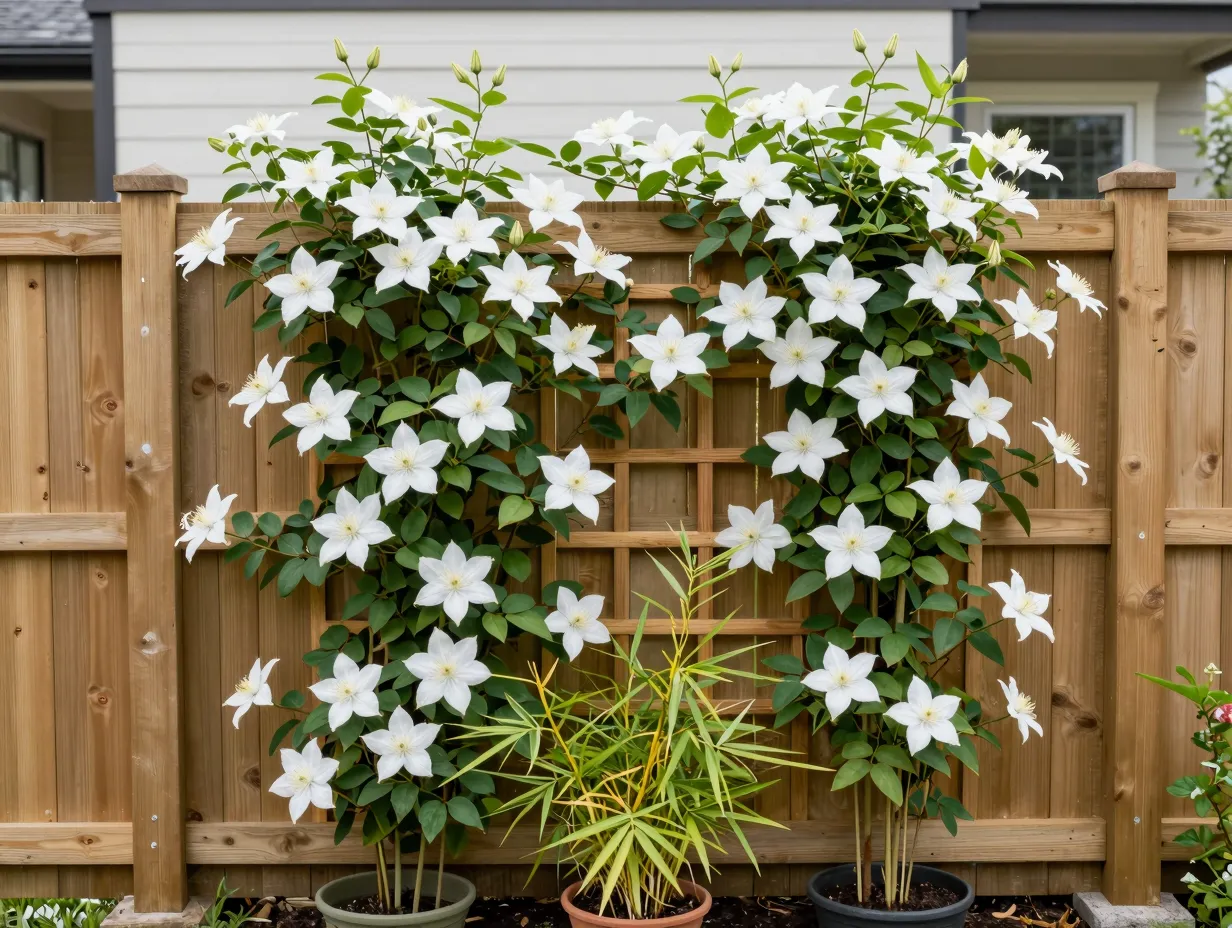 Add vertical interest with fences climbers and screens