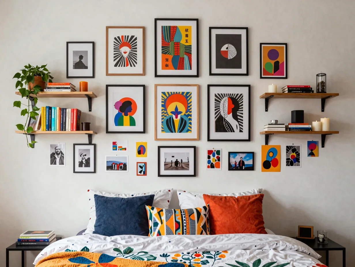 Maximalist gallery wall studio