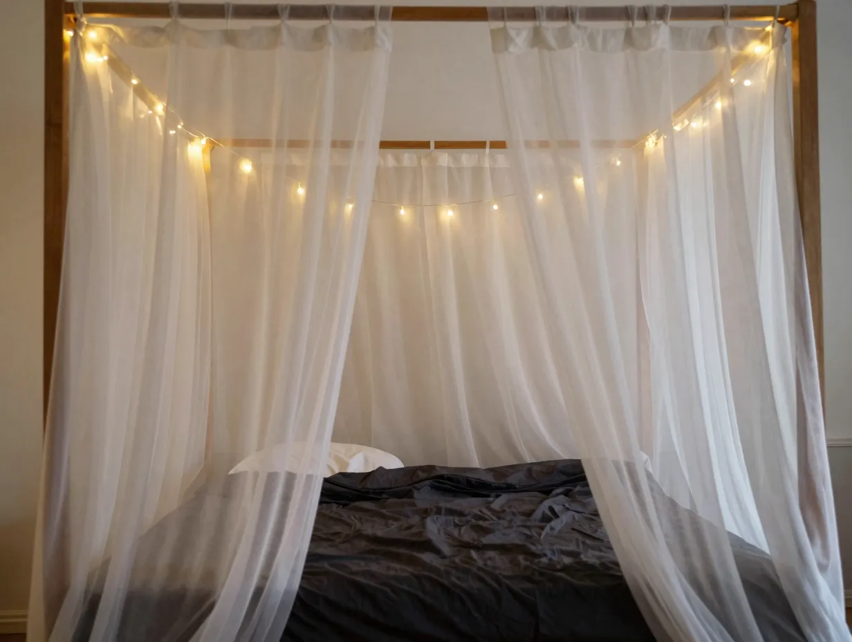 Canopy bed with sheer curtains