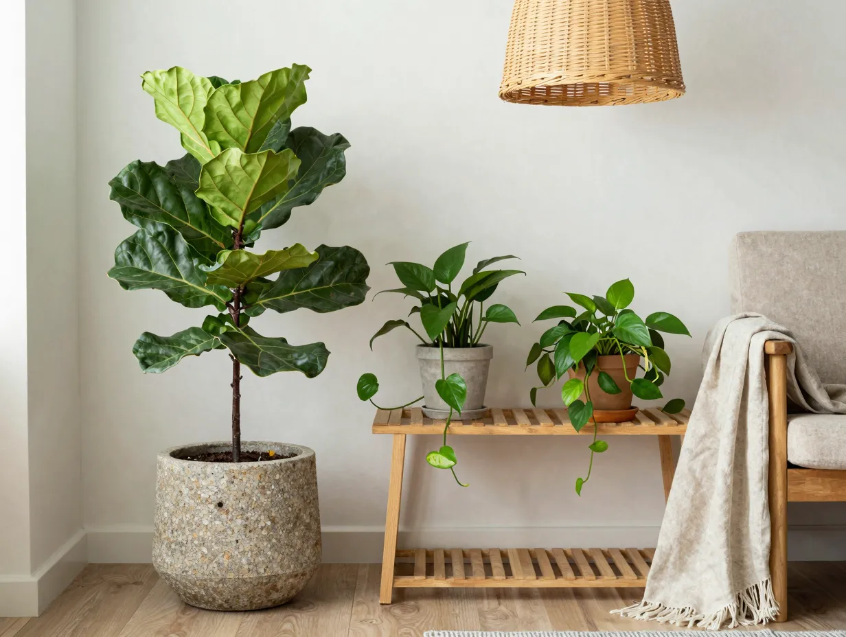 Biophilic decor plants natural materials and living elements