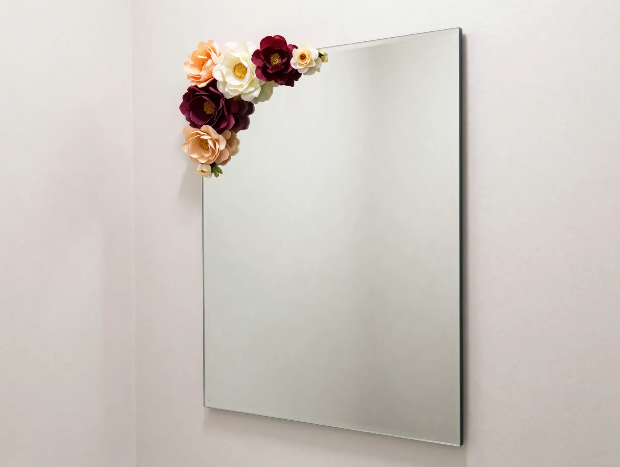 Corner accent flower mirror for functional walls