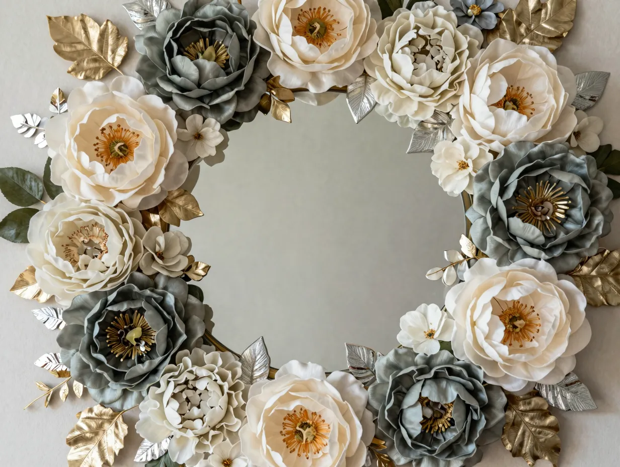 Mixed bloom layered mirror flower arrangement