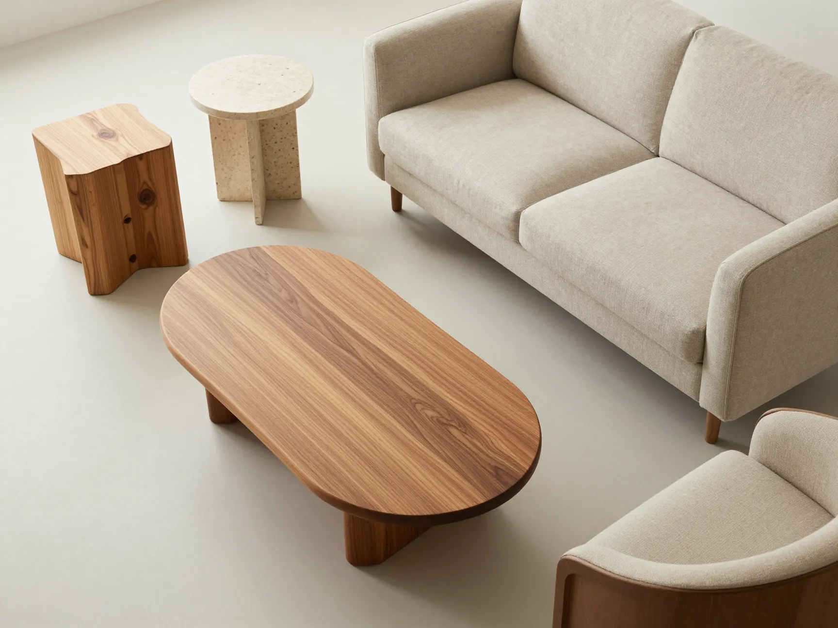 Choose furniture with organic shapes and natural wood
