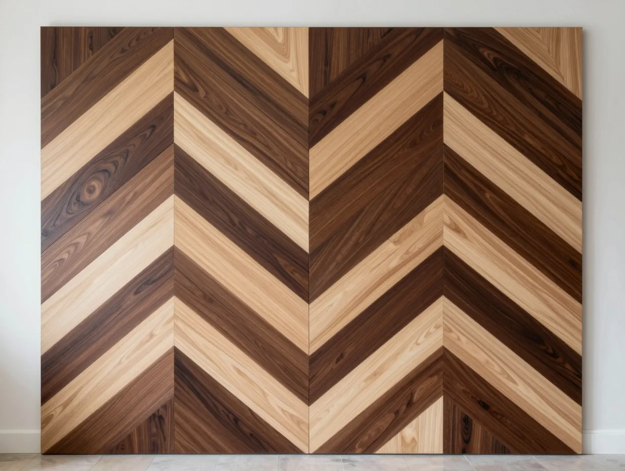 Geometric and mosaic wood feature walls