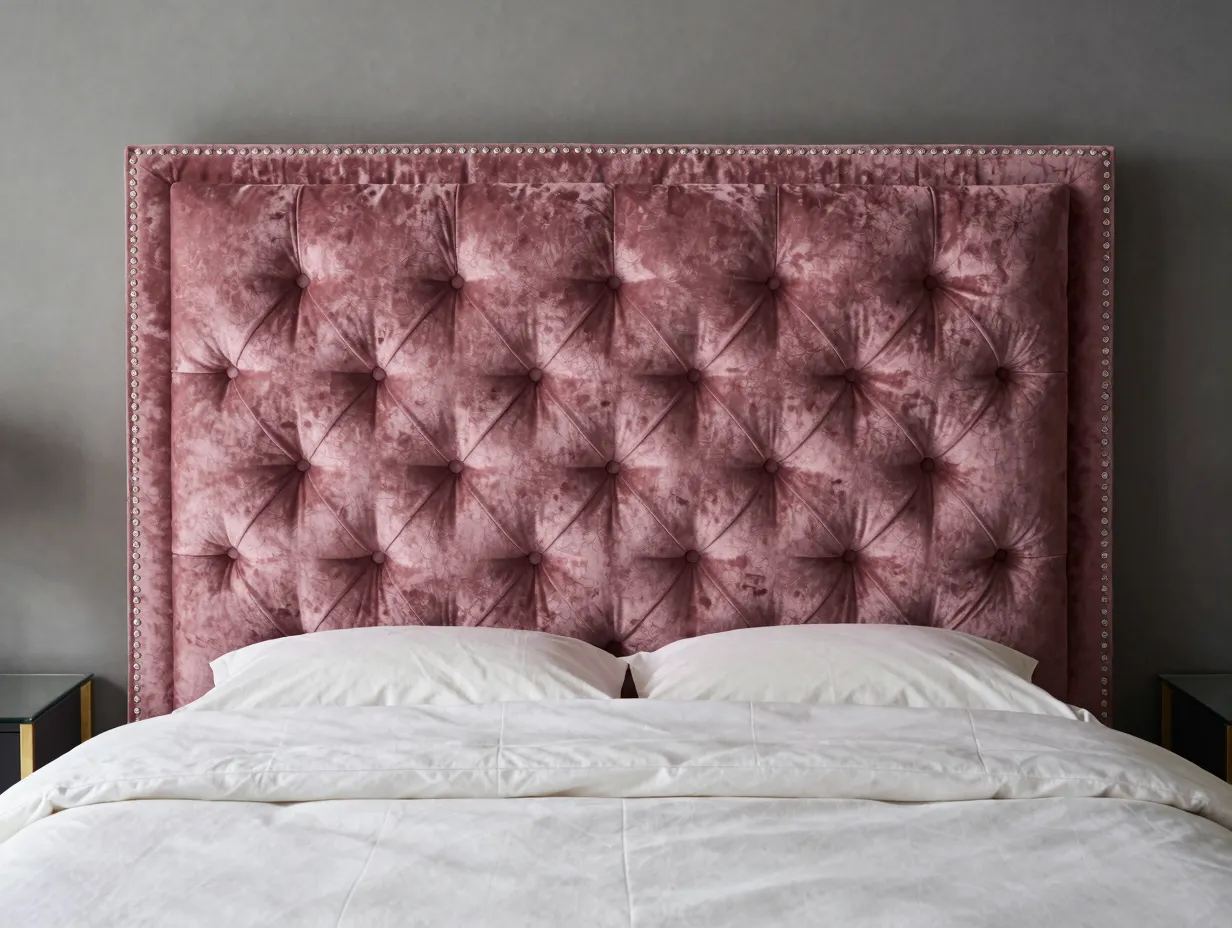 Velvet headboard with crystal nailhead trim