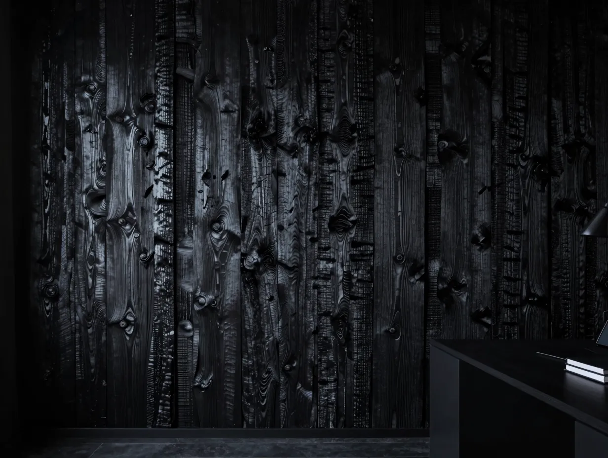 Dark stained and charred wood panels