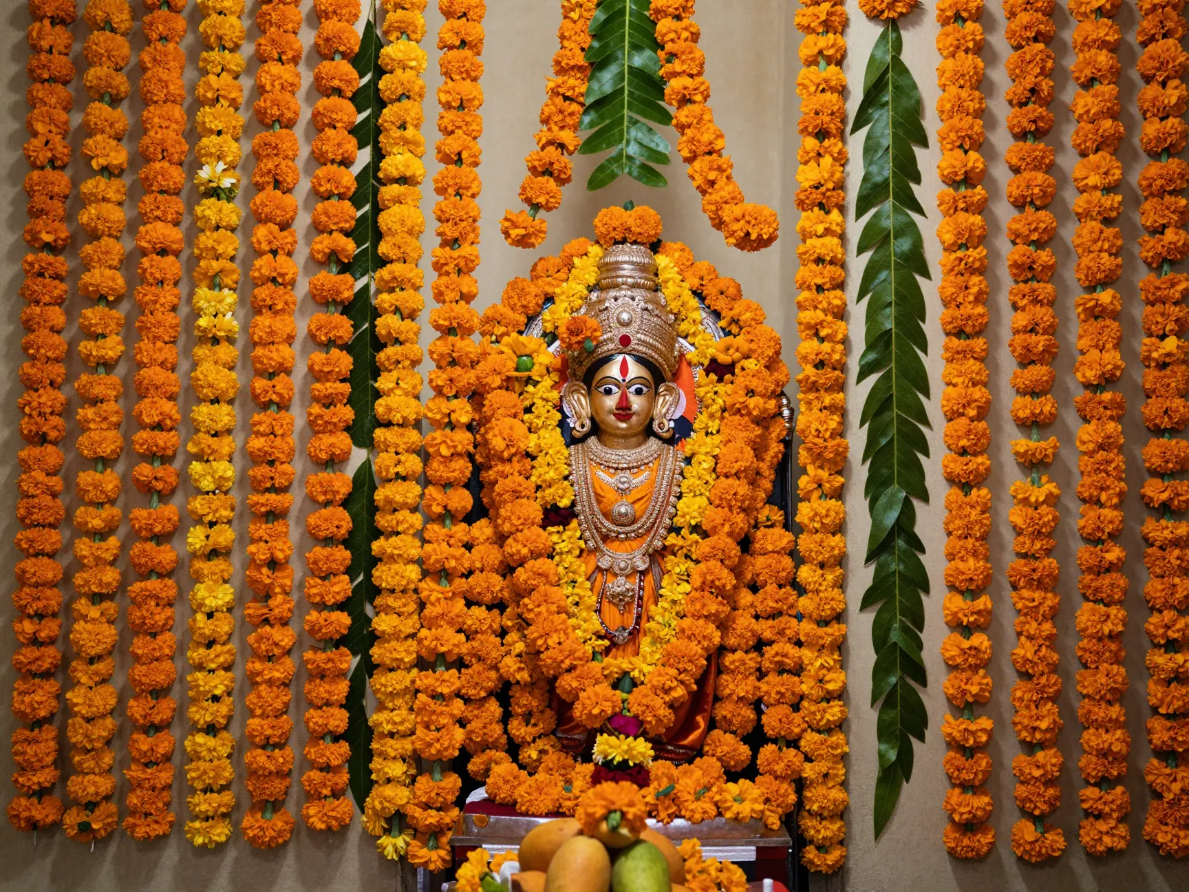 Floral backdrop for the deity