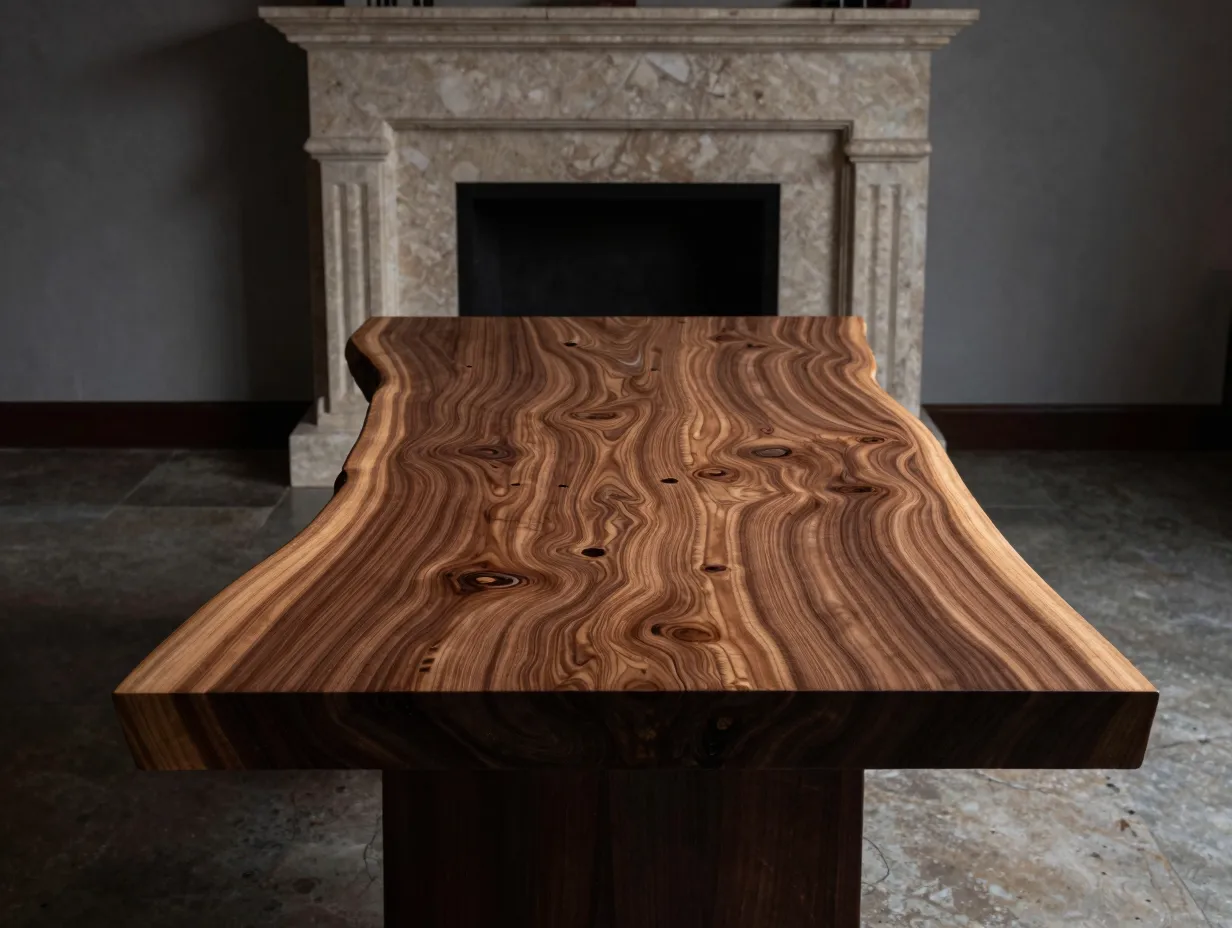 Introduce a statement natural stone or wood element