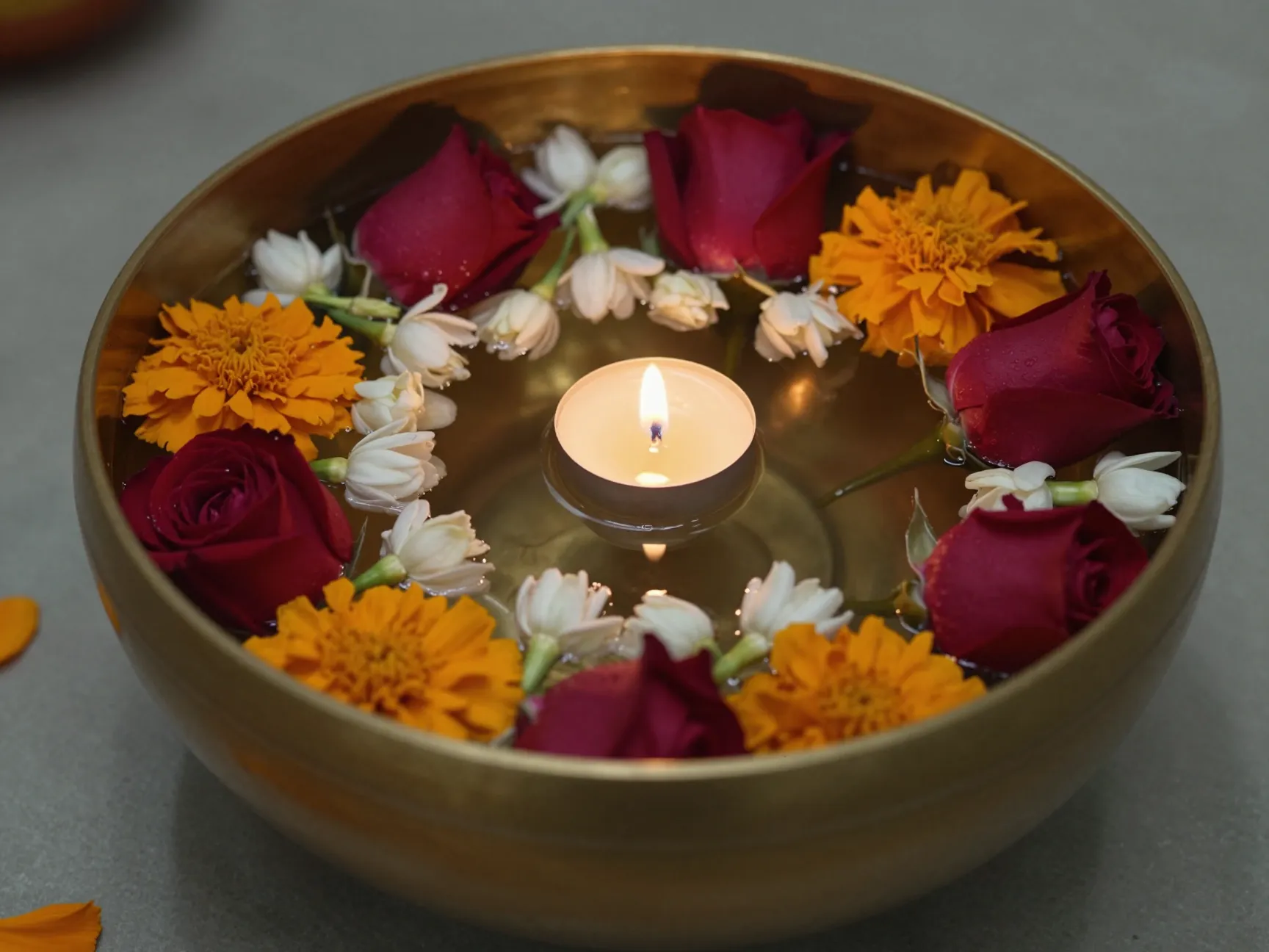 Urli bowls with floating flowers