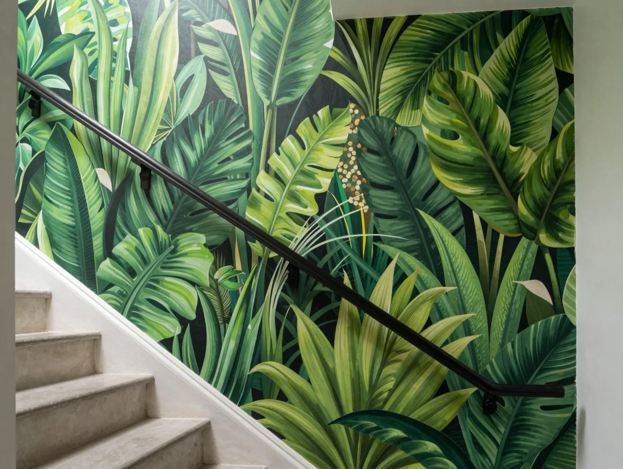 Wallpaper murals and bold paint treatments