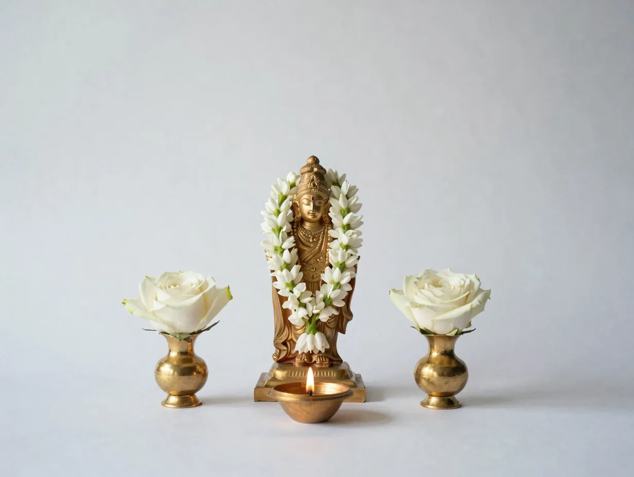 Minimal floral mandir styling