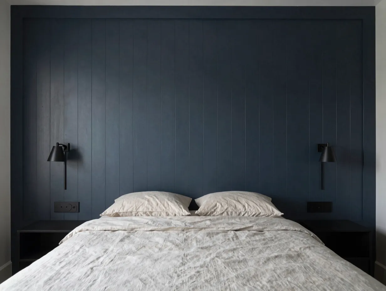 Vertical shiplap in the bedroom as a headboard wall