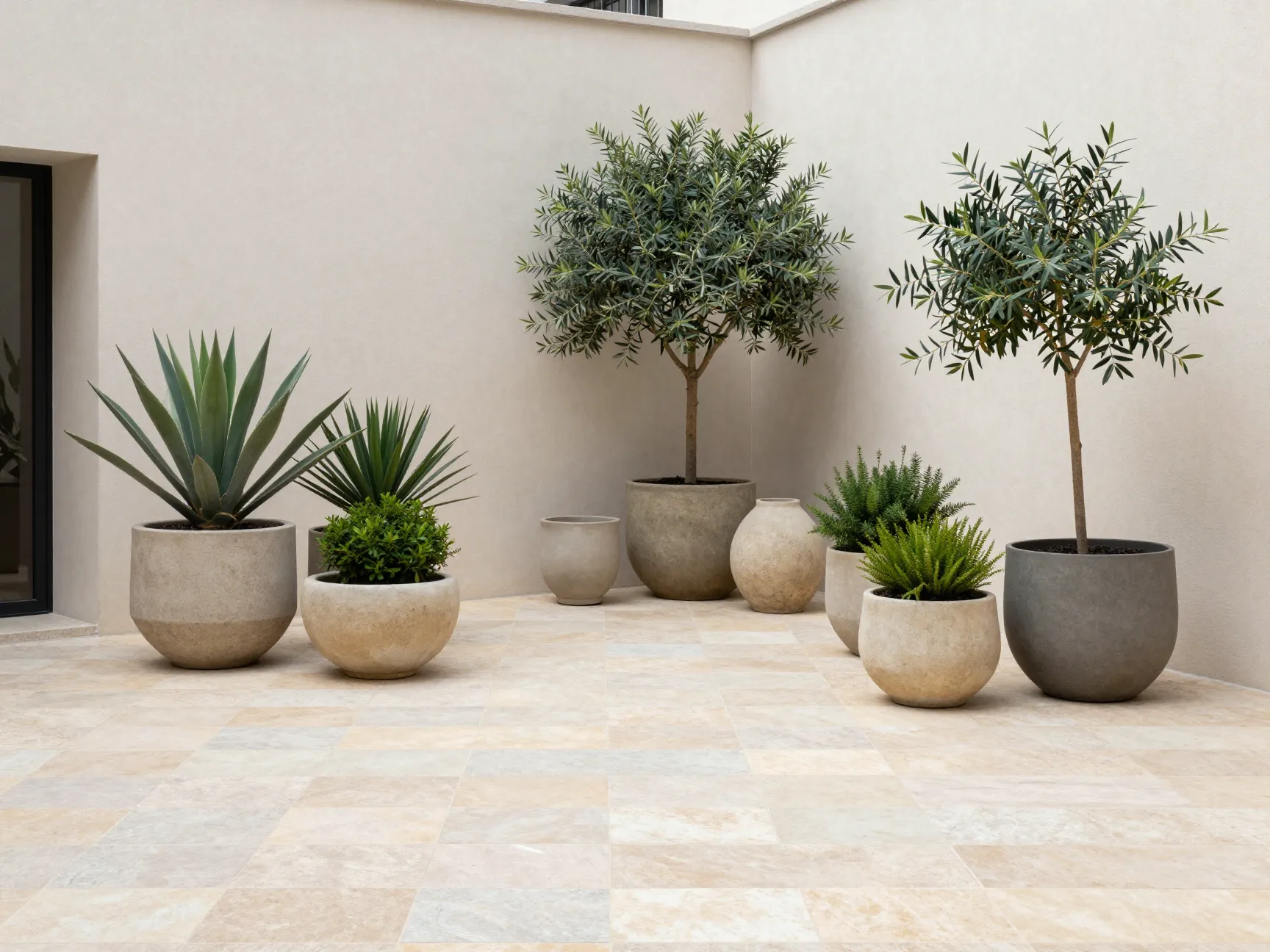Create a minimalist paved courtyard with container planting