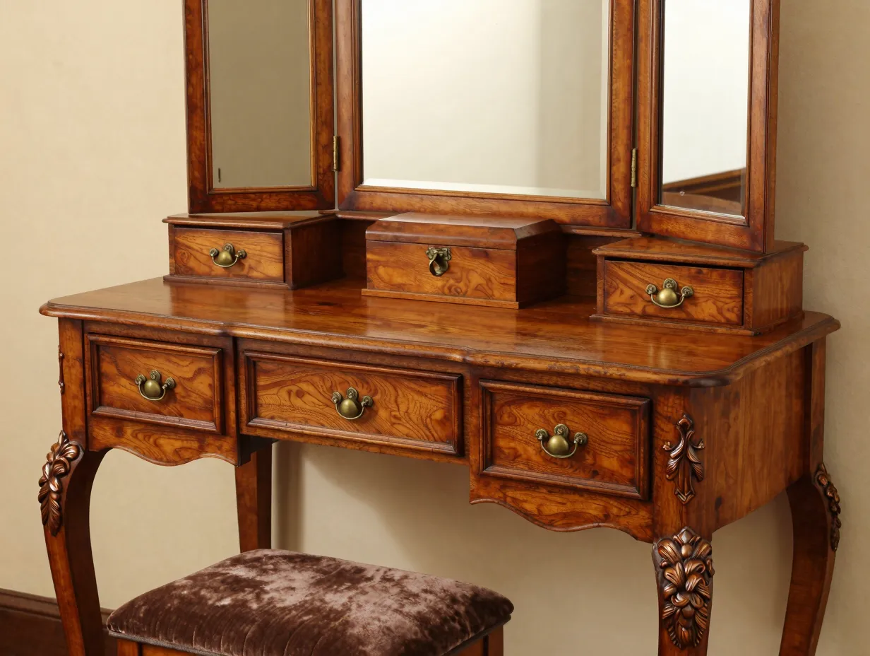 Classic wooden vanity with vintage charm