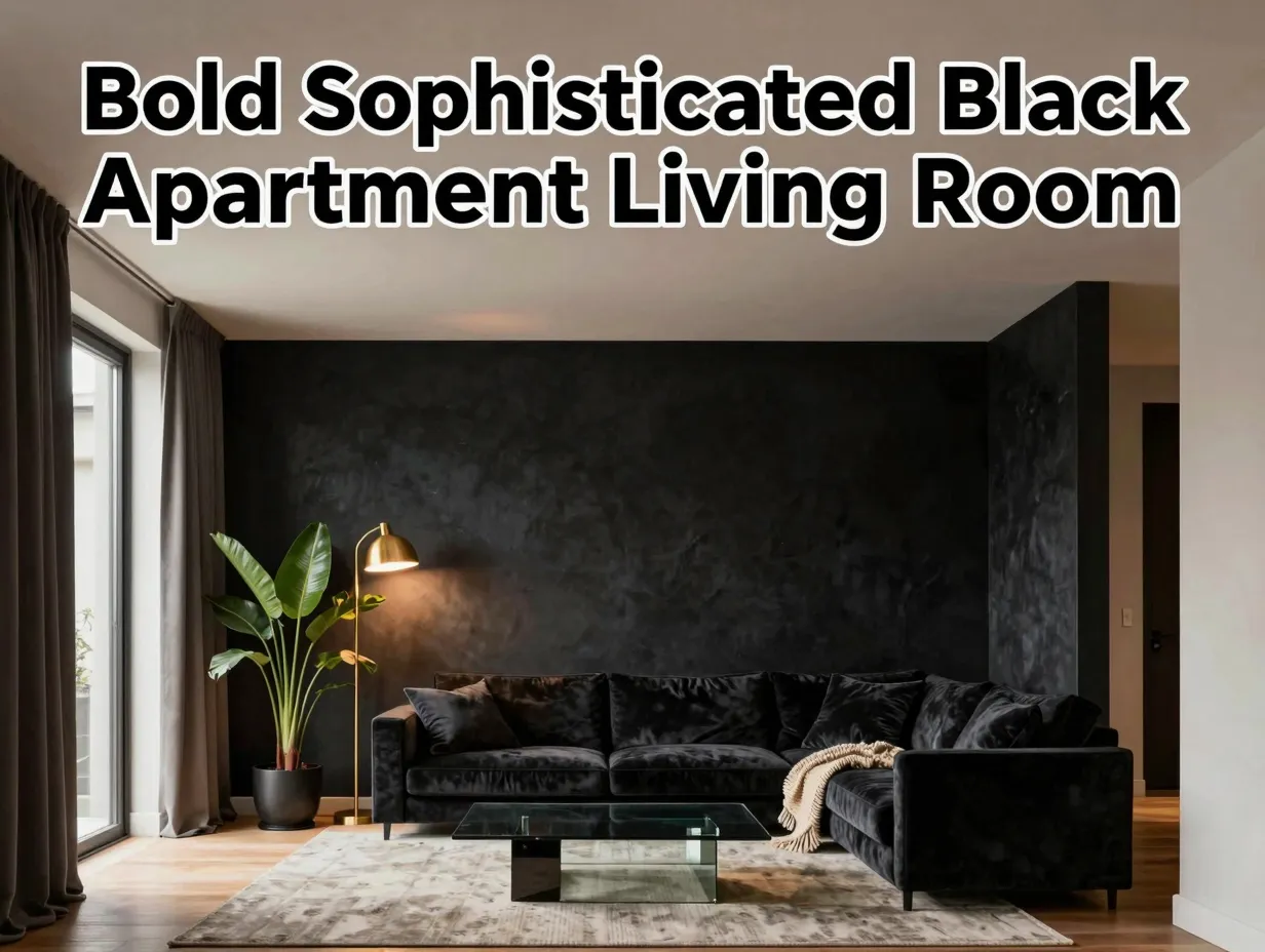 Bold sophisticated black apartment living room