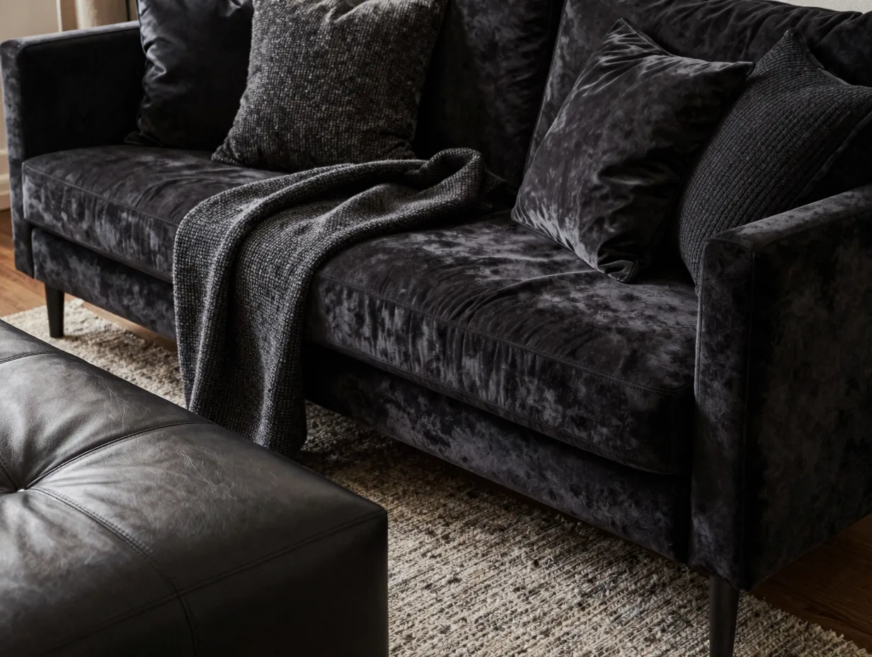 Velvet and leather layering for a rich gallery like feel