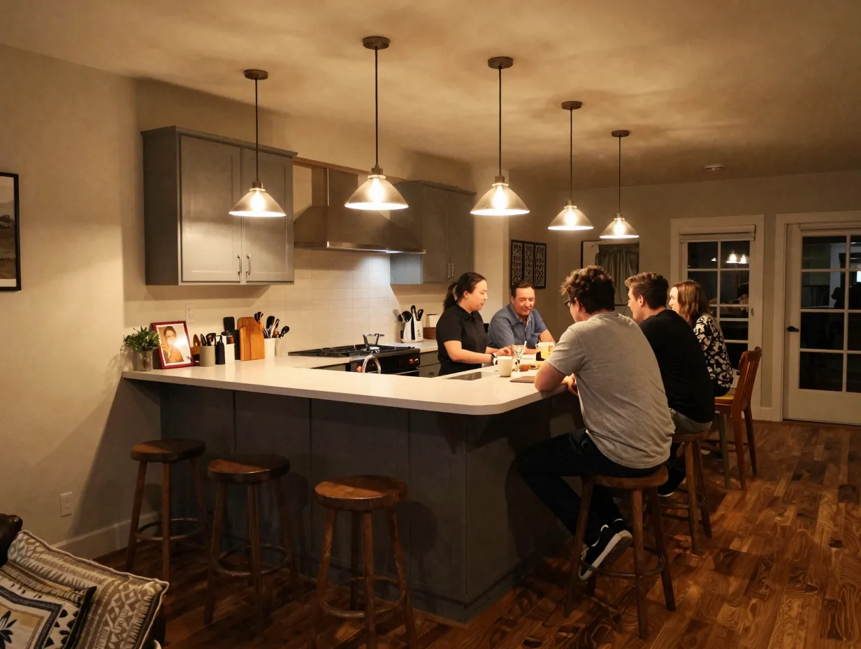 Peninsula kitchen with dining bar