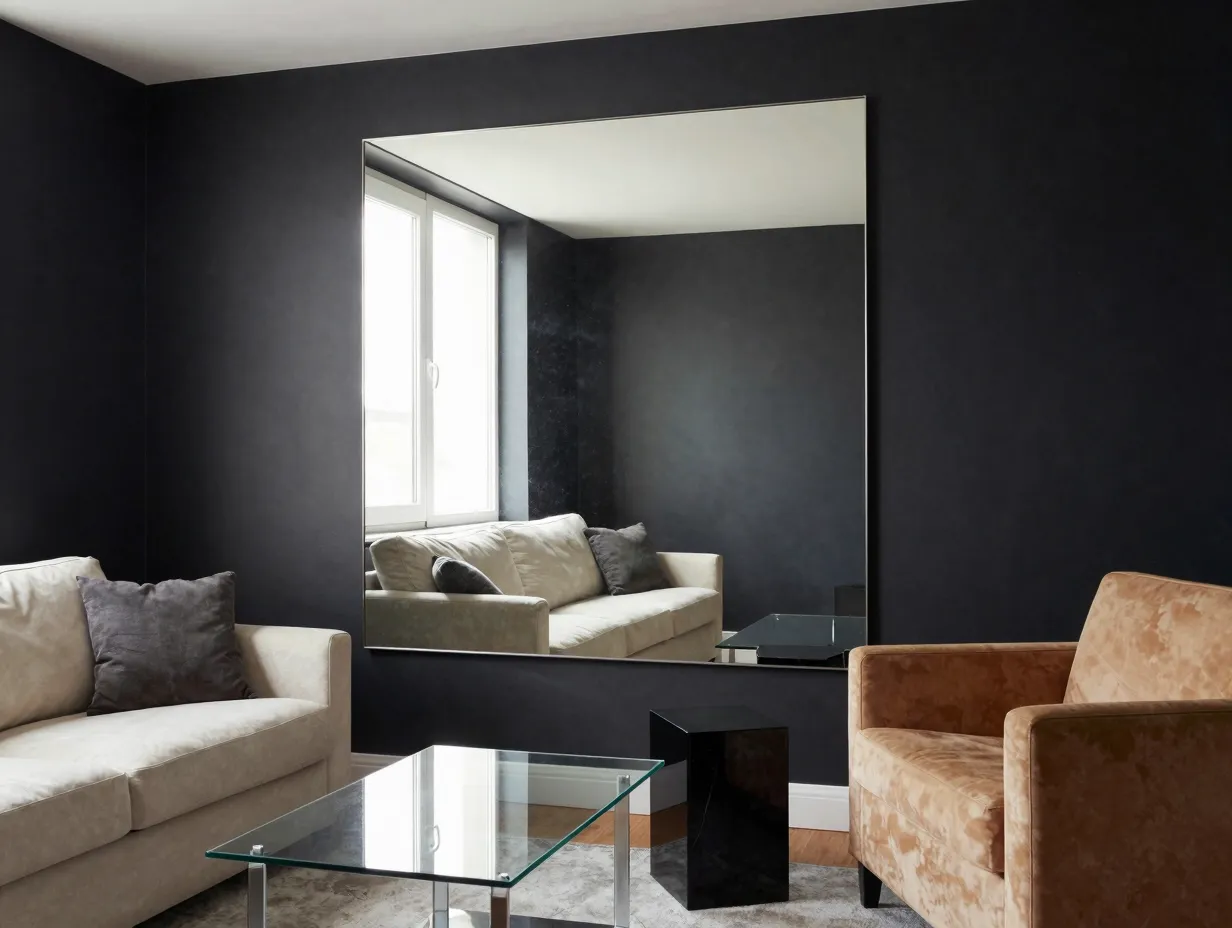 Black walls plus reflective surfaces for small apartments