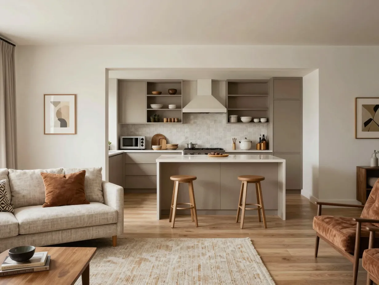 Multi zone open plan with unified color palette