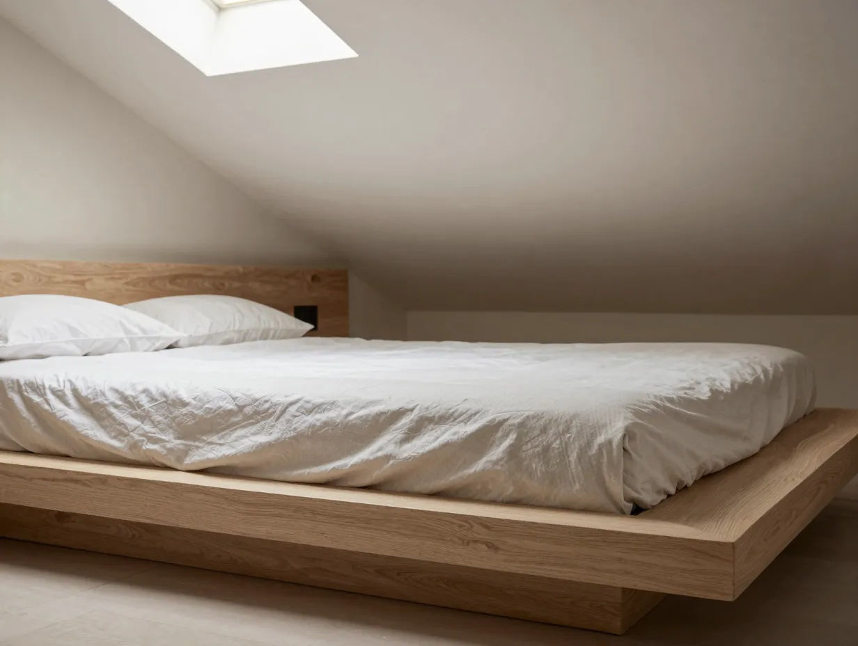 Use low profile and platform beds to work with sloped ceilings